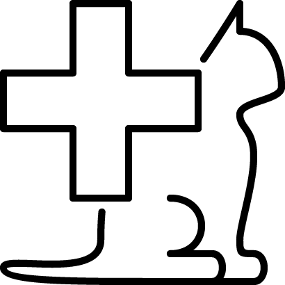 An icon of a cat with a health symbol